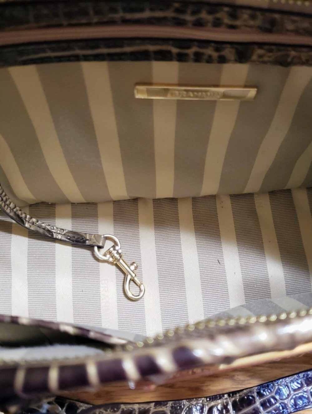 BRAHMIN Croc-Embossed Brown Tote Bag with Tassel Charm - Picture 5 of 7